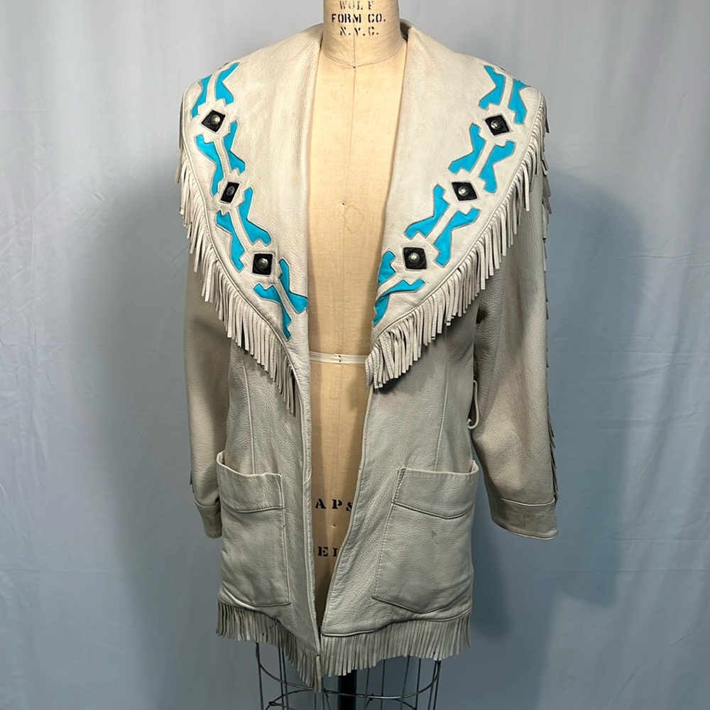 Michael Hoban, North Beach, Vintage Leather Jacket with Fringe Size 7/8